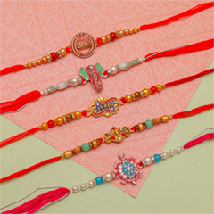 Ganesha, Tortoise and Veera Set of 5 Rakhis - Rakhi Cards to Australia