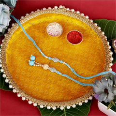 Designer Bhaiya Bhabhi Rakhi with Puja Thali - Bhaiya Bhabhi Rakhi to UK