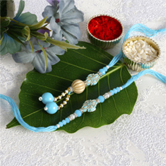 Sky Blue Beads Bhai Bhabhi Rakhi Set - Bhaiya Bhabhi Rakhi to UK