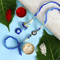 Blue Fancy Bhaiya Bhabhi Rakhi Set - Bhaiya Bhabhi Rakhi to UK