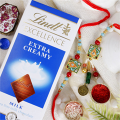 Square Bhaiya Bhabhi Rakhi Set with Chocolate Bar - Rakhi Chocolates to UK