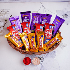 Cadbury Chocolate Hamper with One Wooden Basket - Bhai Dooj Chocolates