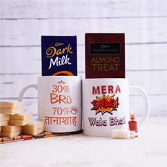 Two Mugs wiith Chocolates and Sweets Bhai Dooj Combo