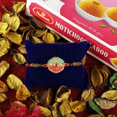 Dual Color Rakhi & Motichoor Laddoo - Rakhi Sweets to Canada
