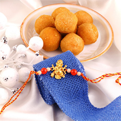 Besan Laddoo with Ganesh Rakhi - Rakhi Cards to Canada