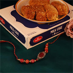 Embellished Rakhi with Milk Cake - Rakhi Thali to Canada