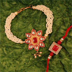 Pearly Red Bracelet Bhaiya Bhabhi Rakhi Set - Bhaiya Bhabhi Rakhi to Canada
