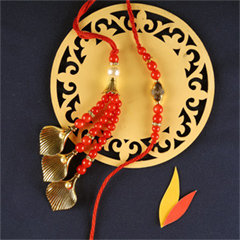 Blazing Red Bhaiya N Bhabhi Rakhi Set - Bhaiya Bhabhi Rakhi to Canada