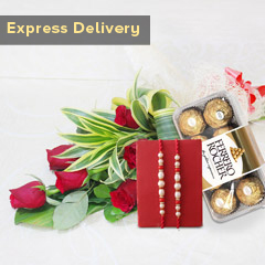Red Roses With Rakhi - Rakhi With Flowers