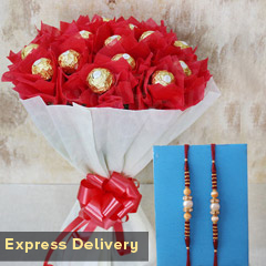 Rakhi with Ferrero Bouquet - Rakhi With Flowers