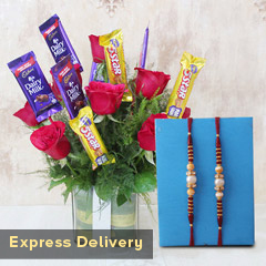Chocolaty Love of Sister - Rakhi With Flowers