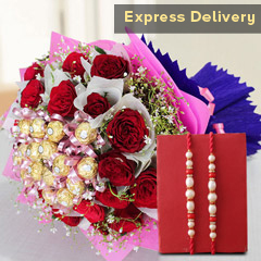 Roses and Choco Bunch Hamper - Rakhi With Flowers