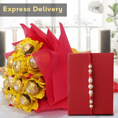 Ferrero Bunch with Rakhi - Rakhi With Flowers