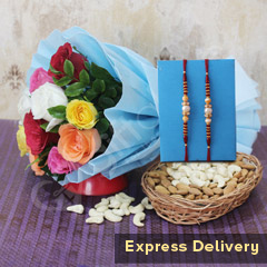 Mixed Roses Hamper - Rakhi With Flowers