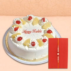 Half Kg Pineapple Cake with Pearl Rakhi - Rakhi With Cake