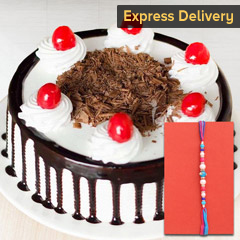 Auspicious Rakhi and tasty cake - Rakhi With Cake