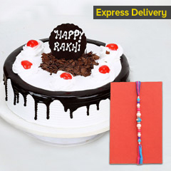 Black Forest Cake with Designer Rakhi - Rakhi With Cake