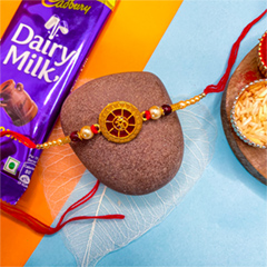 Golden Om Rakhi With Dairy Milk Chocolate - Rakhi and Chocolates to USA