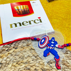Captain America Rakhi With Merci Chocolate Box - Rakhi and Chocolates to USA