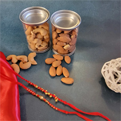 2 Designer Rakhi Set With Cashew & Almonds - Rakhi and Dry Fruits to USA
