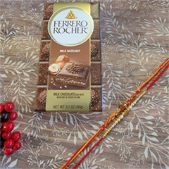 2 Designer Rakhi Set With Ferrero Rocher Bar - Rakhi and Chocolates to USA