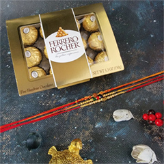 Set Of 3 Pearl Rakhi With Ferrero Rocher - Rakhi and Chocolates to USA