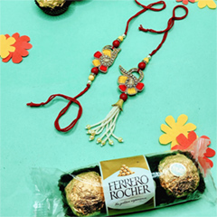 Designer Bhaiya Bhabhi Rakhi Set With Ferrero USA - Bhaiya Bhabhi Rakhi to USA