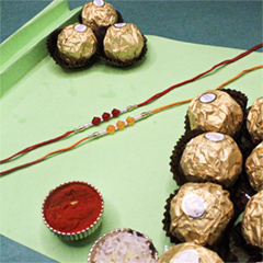 Red & Yellow Rakhi Set With Ferrero Rocher - Rakhi and Chocolates to USA