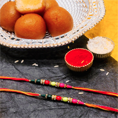 2 Beads Rakhi Set With Gulab Jamun