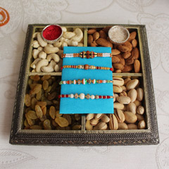 Divine set of Rakhis with sweet dry fruits - Chandan Rakhi