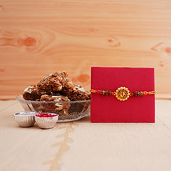 Alluring Golden Rakhi combo - Rakhi with Sweets