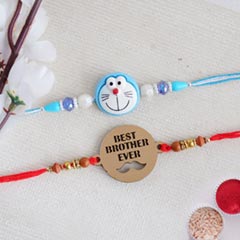Set of Wooden Rakhi and Doraemon Rakhi - Set of 2 Rakhis
