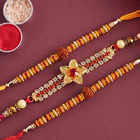 Stone and Rudraksha Rakhi Set of Three - Rakhi Sets