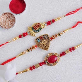 Golden Rakhi Set of Three - Send Rakhi to Kolkata