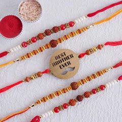 Rudraksha and Wooden Rakhi Set of 5 - Set of 5 Rakhis