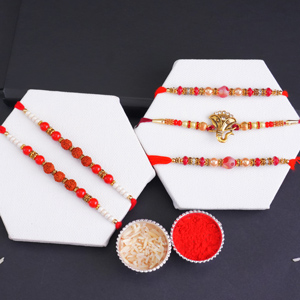 Golden and Rudraksha Rakhi (Set of 5) - Set of 5 Rakhis