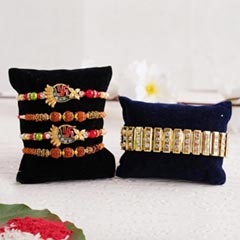 Set of Rudraksha and Golden Rakhi - Rakhi Sets