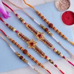 Stone and Rudraksha Rakhi Set of 6 - Send Rakhi to Kolkata