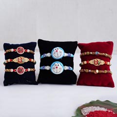 Auspicious and Doraemon Rakhi Set of 8 - Rakhi Sets