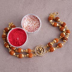 OM Rudraksha Designer Bracelet Rakhi - Rakhi for Brother