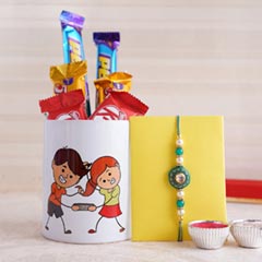 Designer Rakhi with Mug and Chocolates - Unique Rakhi