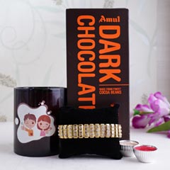Black Mug with Golden Bracelet Rakhi - Rakhi with Chocolates