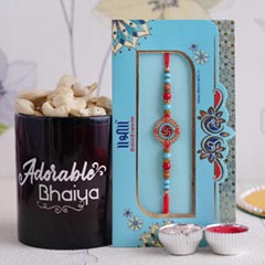 Golden Swastika Rakhi with Black Mug - Send Rakhi to Faridabad