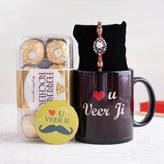 Designer Rakhi and Black Mug Combo - Send Rakhi to Faridabad