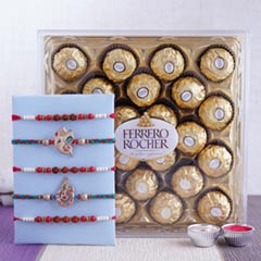 Five Rakhi Set with Ferrero Rocher - Rakhi with Chocolates