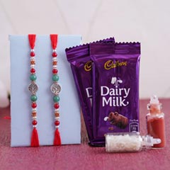 Dairy Milk with Two Silver Rakhi Set - Silver Rakhi Online