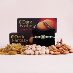 Stone Rakhi with Dryfruits N Dark Fantasy - Rakhi with Chocolates