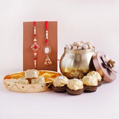 Bhaiya Bhabhi Rakhi with Chocolates N Pistachios - Lumba Rakhi Online