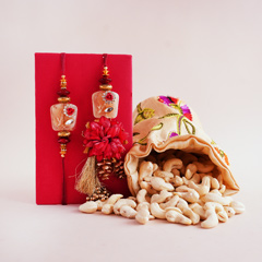 Bhaiya Bhabhi Rakhi with Cashews in Potli - Send Rakhi to Faridabad