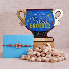 OM Rakhi with Trophy N Pistachios - Swastik Rakhi